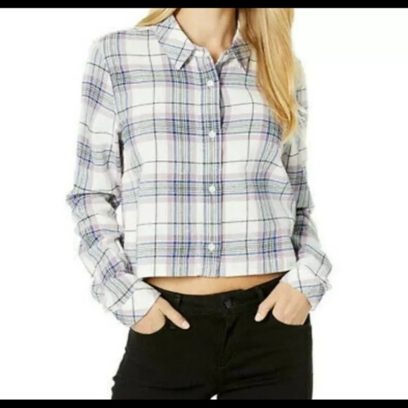 Vans Women’s Box Car Cropped Flannel Button Down Size XL - Picture 2 of 10